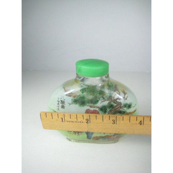 Hand Painted Chinese Reverse Glass Snuff Bottle Cap Box Farm Horses Landscape - Picture 4 of 16